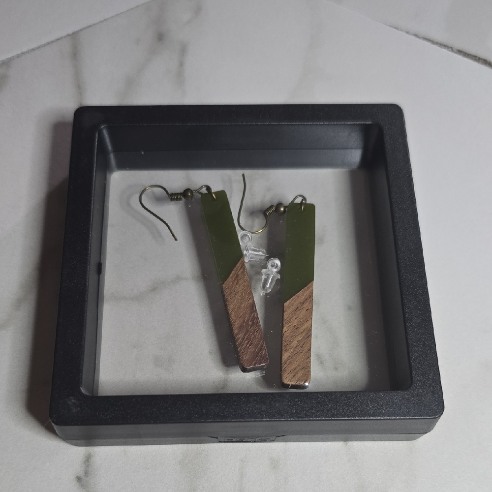 Green and Brown Geometric Earrings